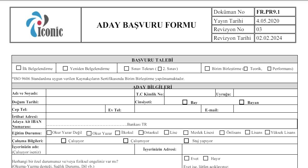Aday Başvuru Formu